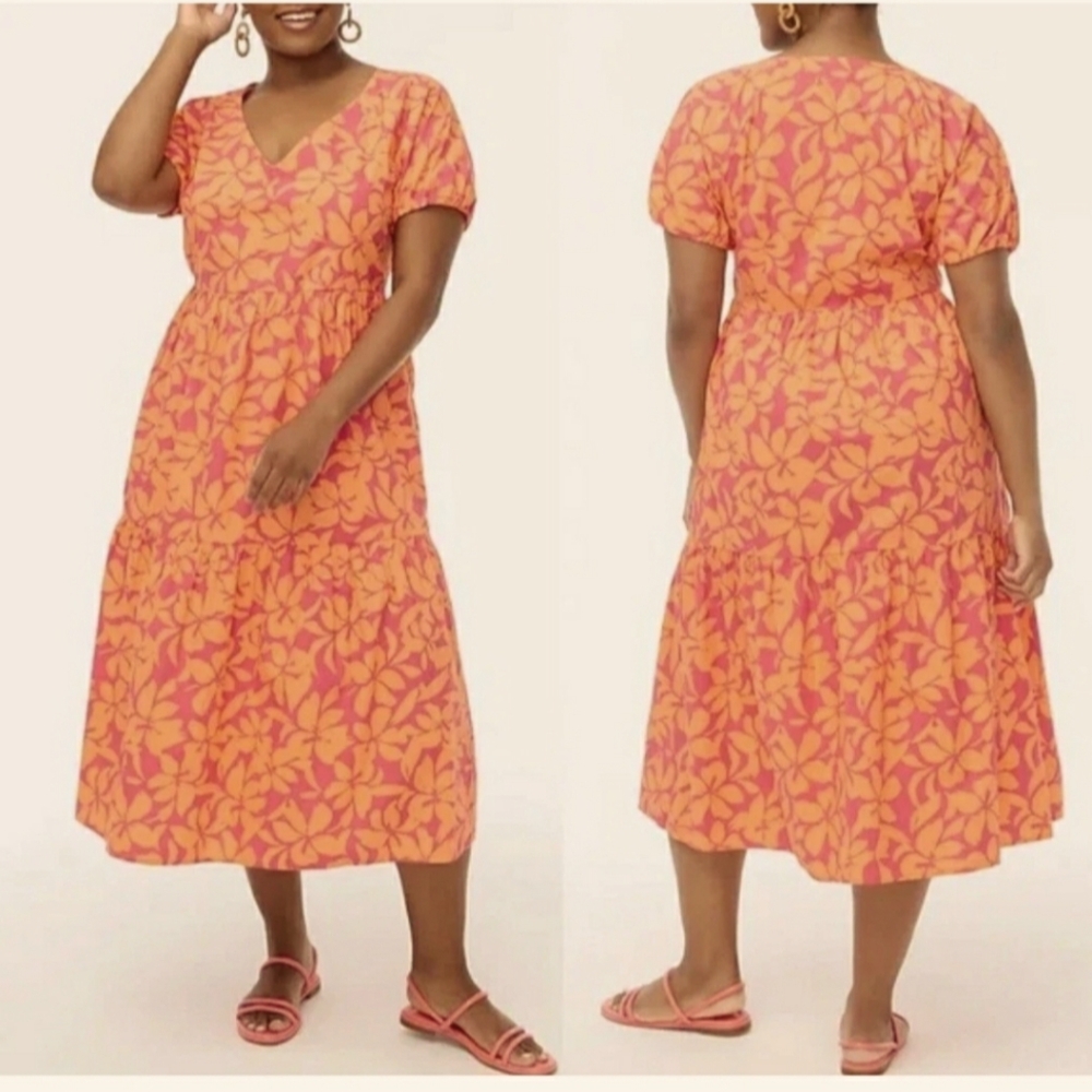 J. Crew Pink Midi Sundress Puff Sleeves Boho Sz 12